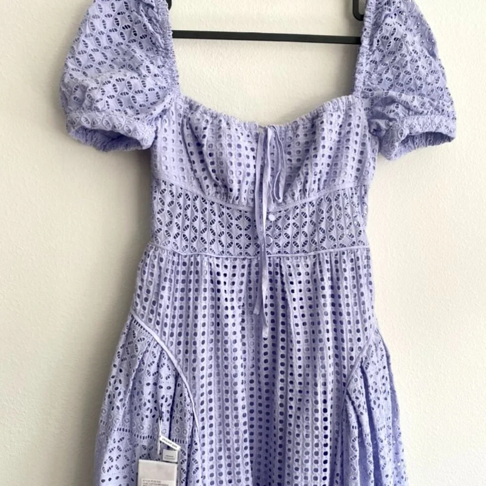Self-Portrait Lilac Cotton Broderie Anglaise Midi Dress - Picture 2 of 16